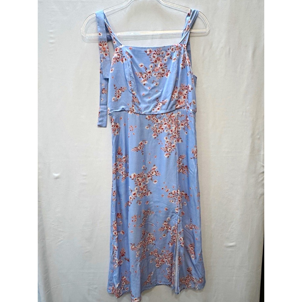 Oak & Trellis Sz S Blue Floral Tie-Strap Cottagecore Midi Dress NWT lined